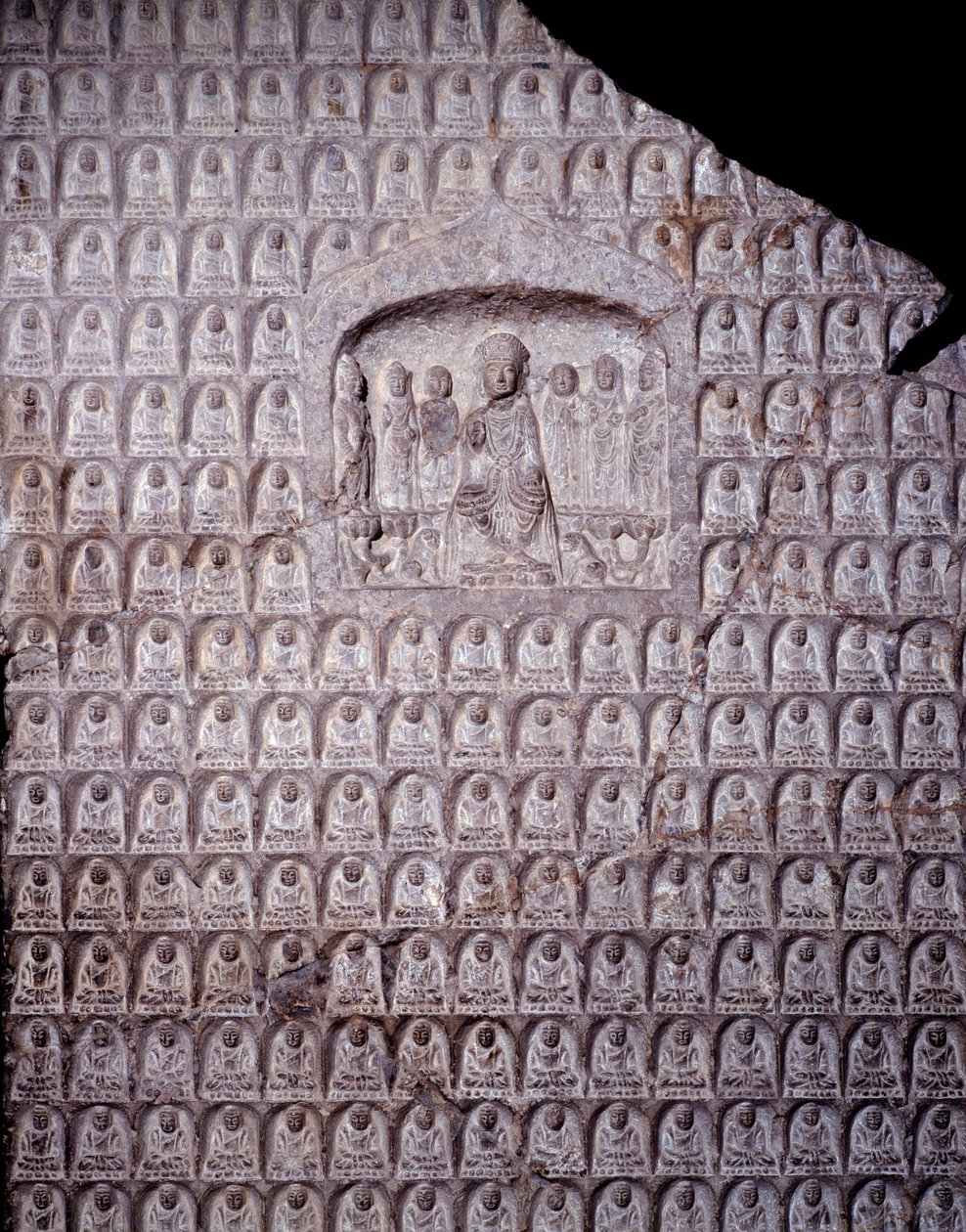 Kinesisk kunst: stele af de tusinde Buddhaer. Periode af Zhou-dynastiet (Cheou). 11.-3. århundrede f.Kr. Shanghai. Shanghai Museum af Zhou Dynasty Chinese School