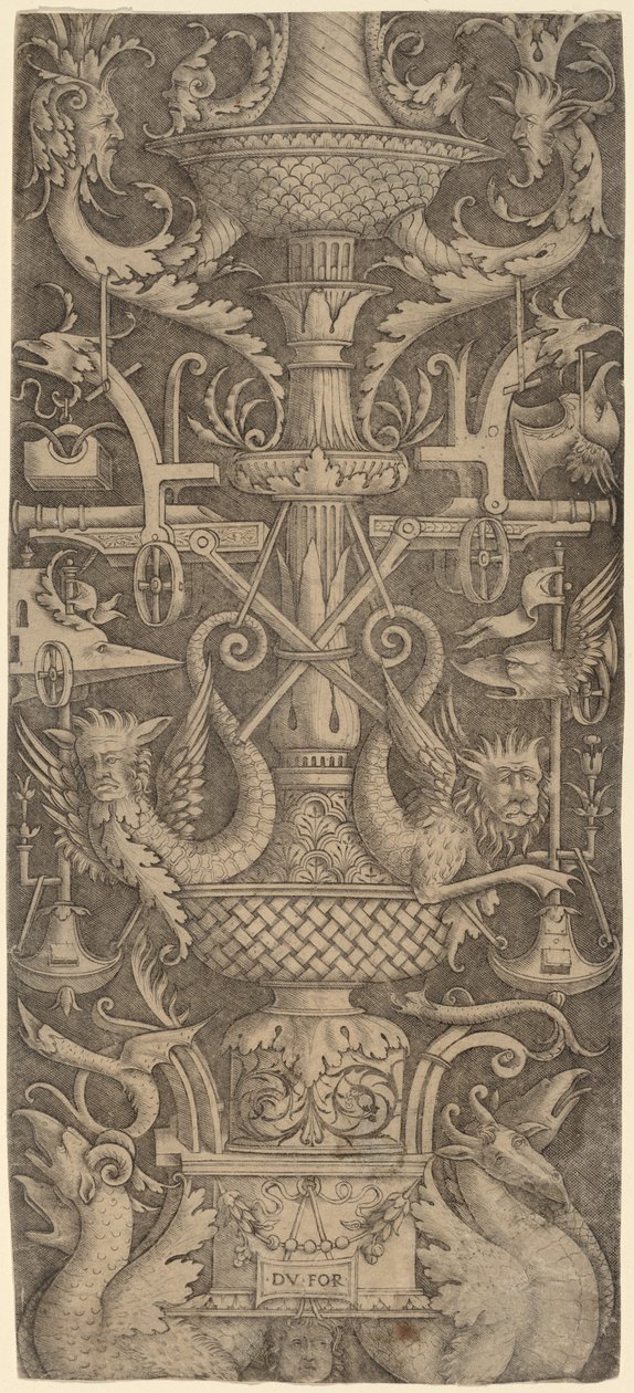 Ornamentpanel med drager, masker og krigsinstrumenter, ca. 1505. af Zoan Andrea