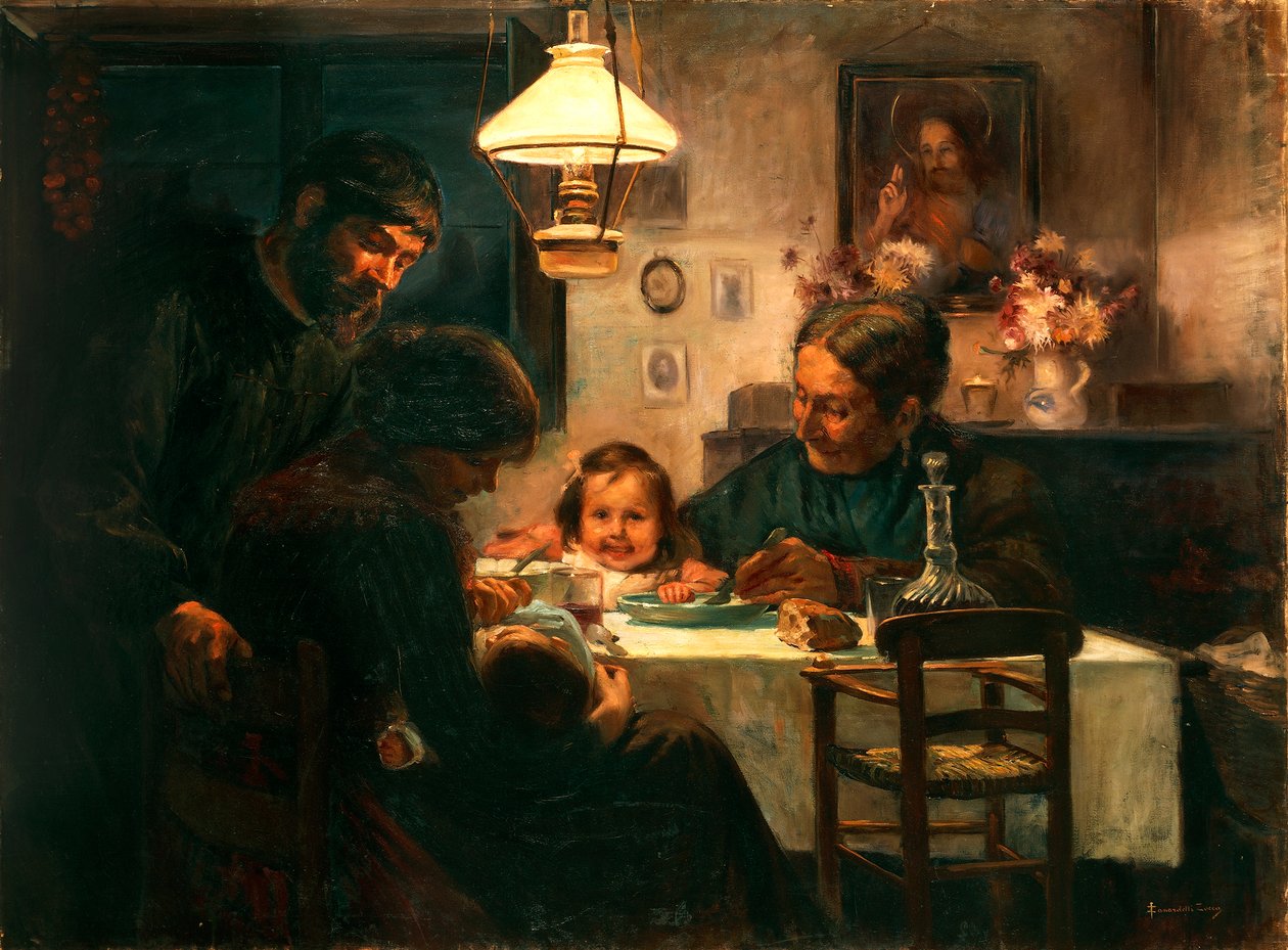 Arbejderens familie (olie på lærred) af Zocca Zanardelli
