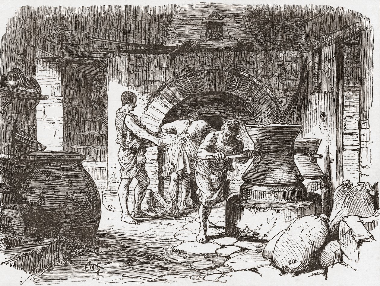 Et romersk bageri, Pompeji, Italien. af . .