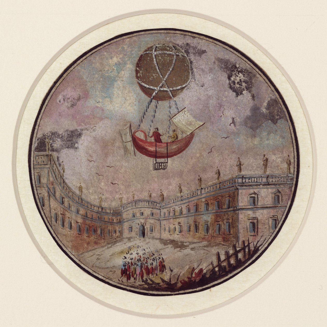 En tidlig ballonkatastrofe, ca 1785 af Frederick (attr. to) Barnard