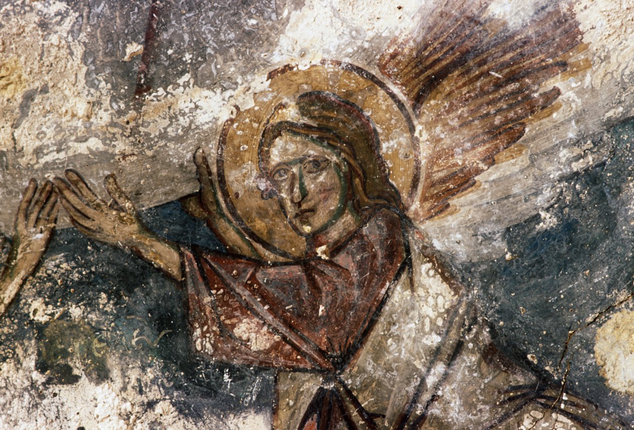 Engel, fresko i den byzantinske kirke Agios Georgios, Apodoulou, Kreta, Grækenland (foto) af Georg Carl Heinrich Dollmann