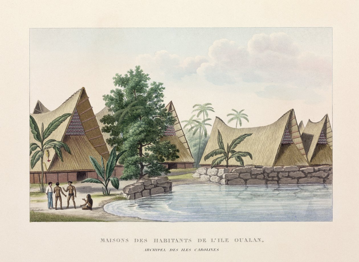 Arkitekturhuse på Oualan, Caroline Islands af Frederick (attr. to) Barnard