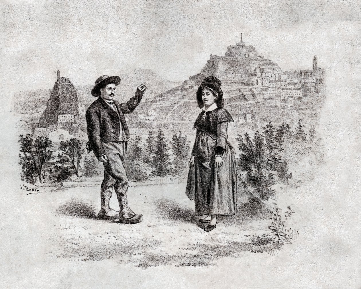 Auvergnats danser fyldet i Puy en Velay, Frankrig. omkring 1900 (gravering) af . .
