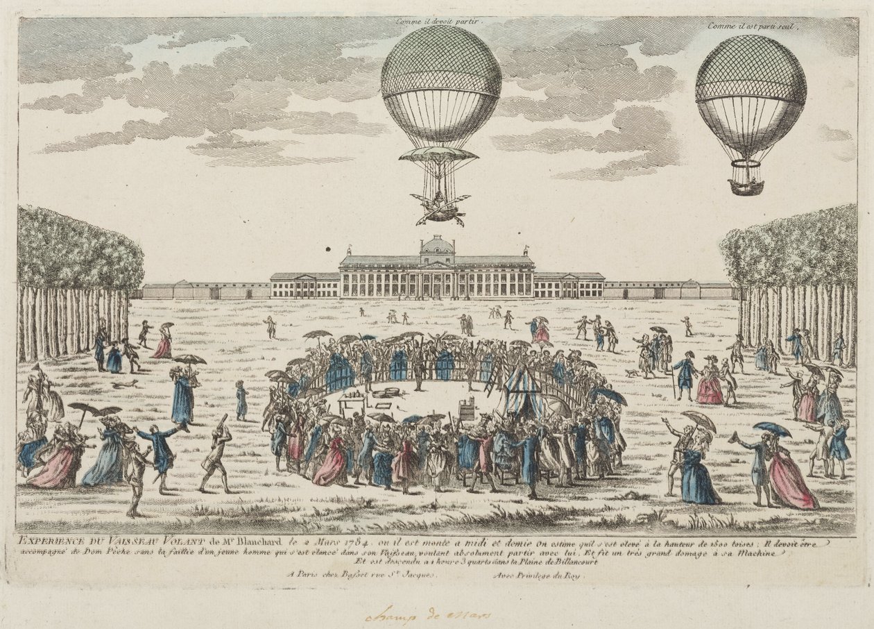Blanchards første bestigning i en ballon, 2. marts 1784 af Frederick (attr. to) Barnard