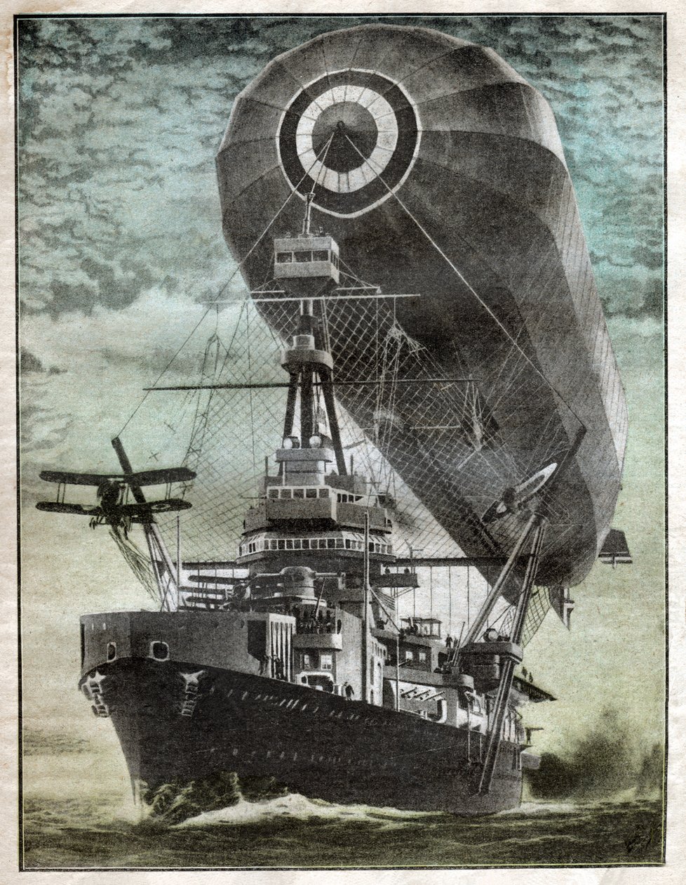 British Breastplate-par har et luftskib og et fly. Krigsskibsprojekt. 1924 (Illustration) af . .