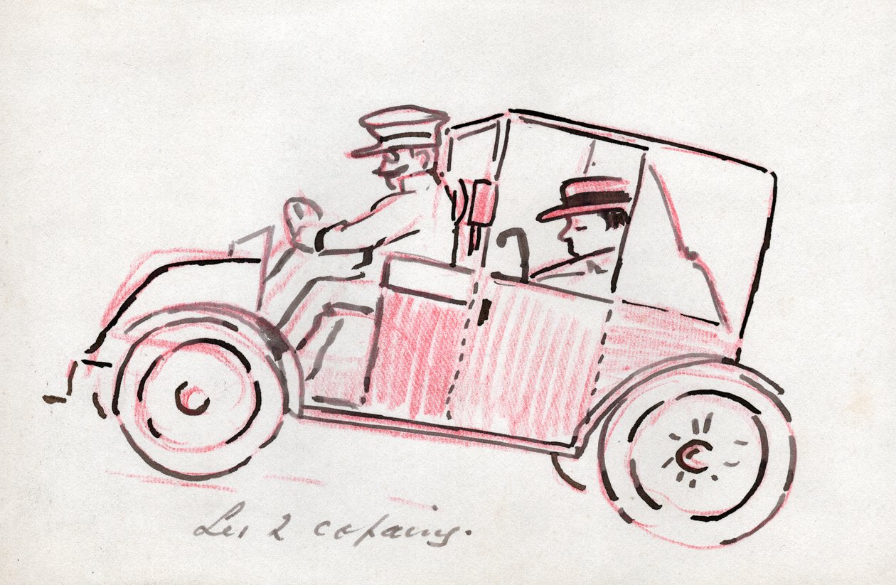 Bil med chauffør. omkring 1910 (tegning) af . .