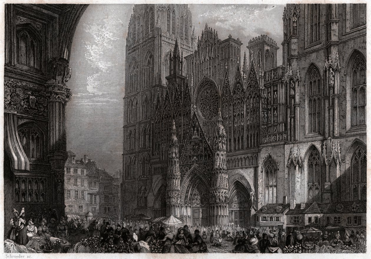 Cathedrale de Rouen, omkring 1850 (gravering) af . .