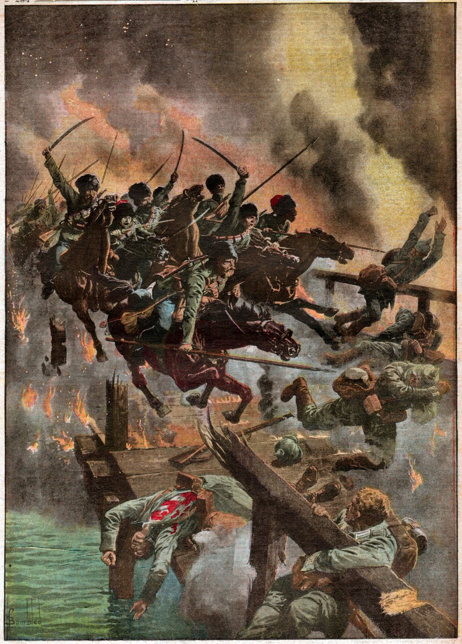 Charge de cosaques russes. Angreb af russiske kosakker. af Ferdinand Georg Waldmuller