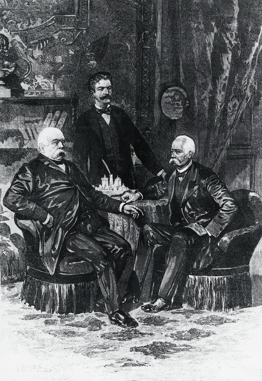 Konference mellem Otto von Bismarck (1815-1898) og Francesco Crispi (1819-1901) i Friedrichsruhe, oktober 1887, Tyskland af William Walcutt