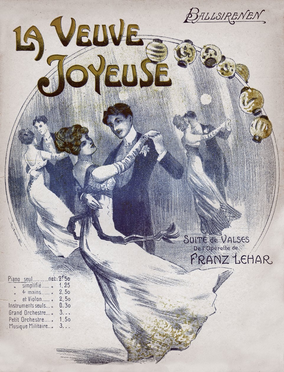 Par danser vals Ballsirenen. omkring 1910 (illustration) af . .