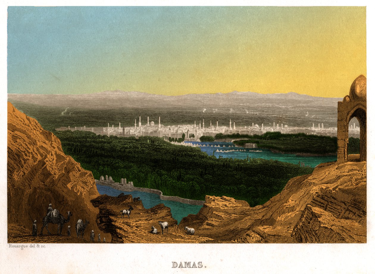 Damaskus i Syrien, omkring 1850 (gravering) af . .