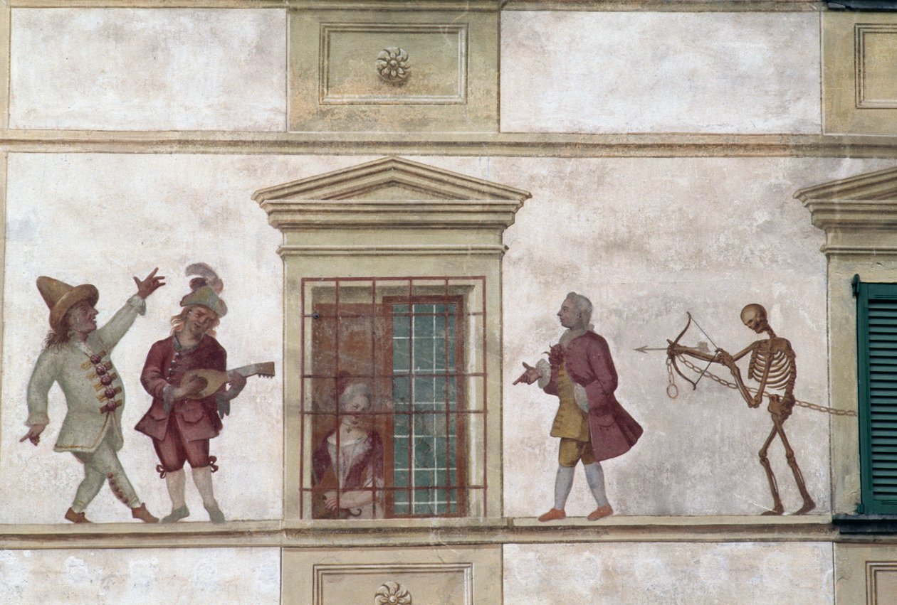 Dødedansen, fresco, Milesi house, Cassiglio, Lombardiet, Italien af Georg Carl Heinrich Dollmann