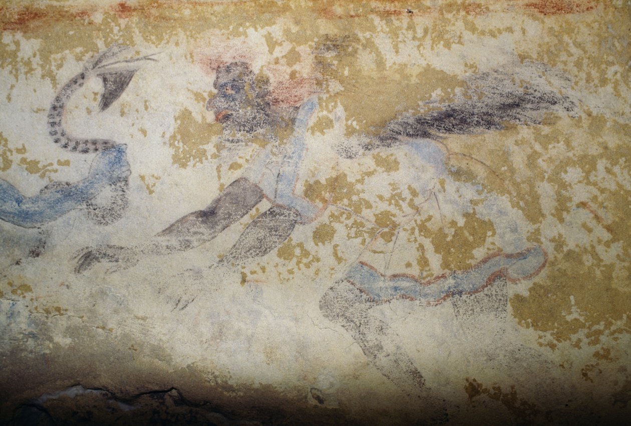 Dæmon, fresco, Tomb of Blue Demons, Necropolis of Tarquinia (UNESCOs verdensarvsliste, 2004), Lazio, Italien, etruskisk civilisation, 5. århundrede f.Kr. (foto) af Georg Carl Heinrich Dollmann