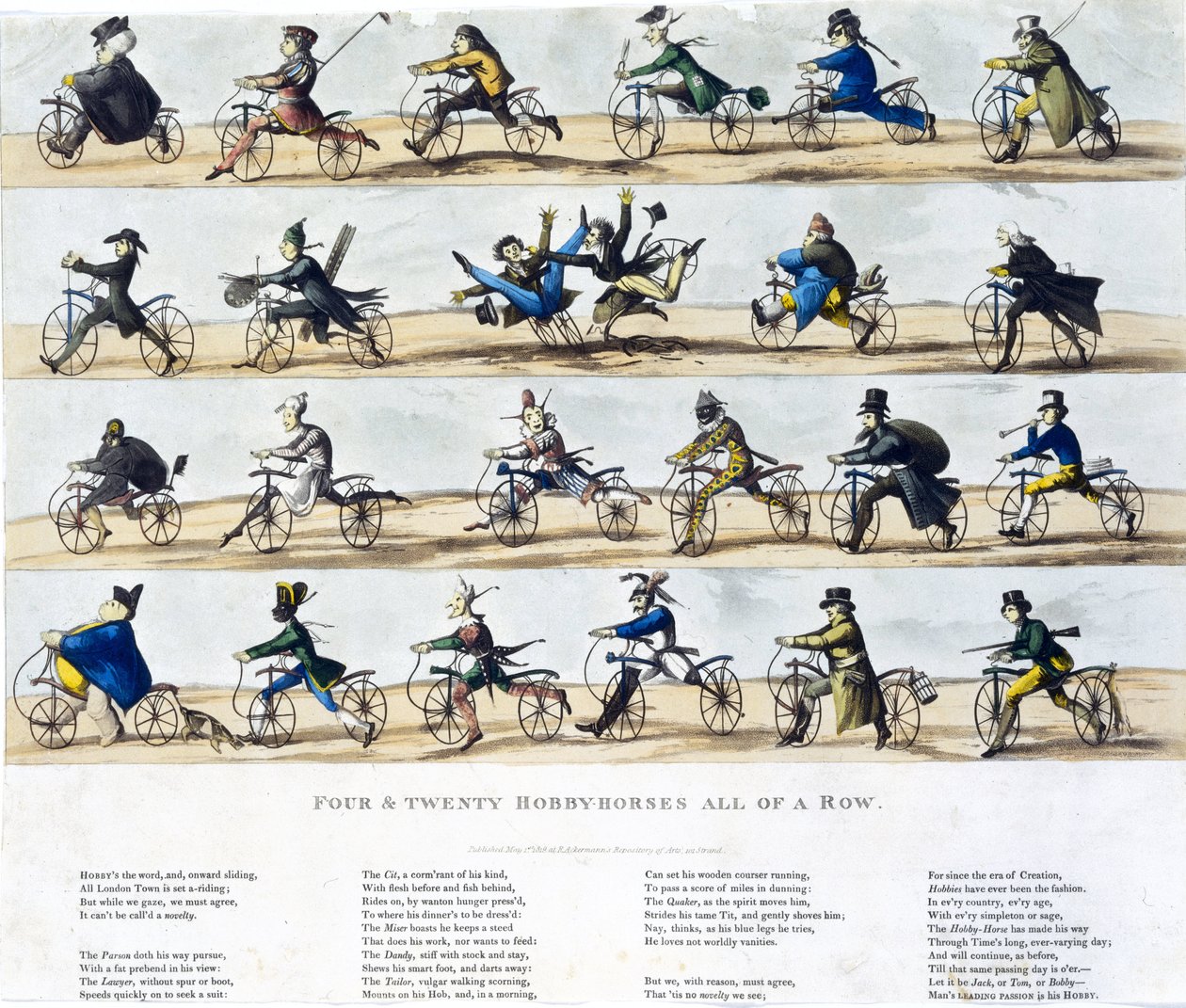 Draisiennes dite velocipedes: Fire og tyve hobbyheste alle i træk af Ferdinand Georg Waldmuller
