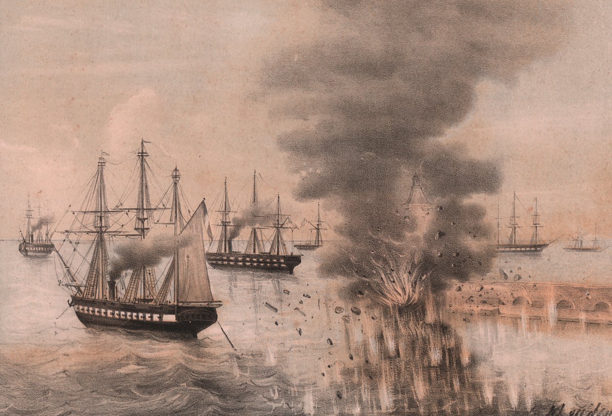 Eksplosion af Anconas lanterne ved siden af havet, belejring af Ancona af William Walcutt