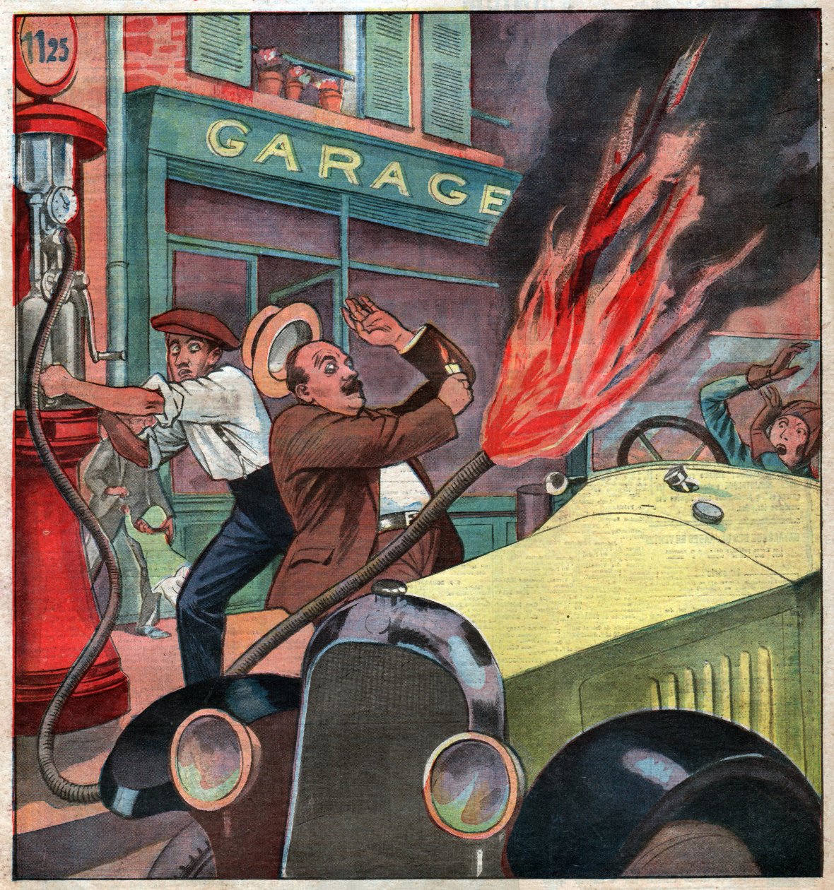 Brand i en benzinpumpe. Brand i en tankstation. af Ferdinand Georg Waldmuller