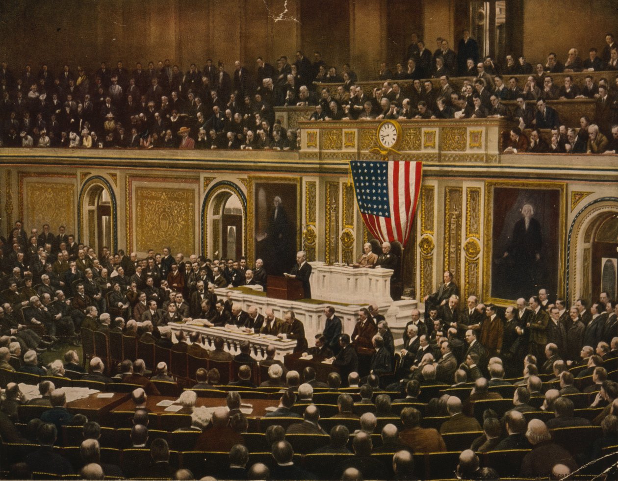For the Freedom of the World, præsident Woodrow Wilson beder Kongressen om at erklære krig mod Tyskland, den 2. april af . .