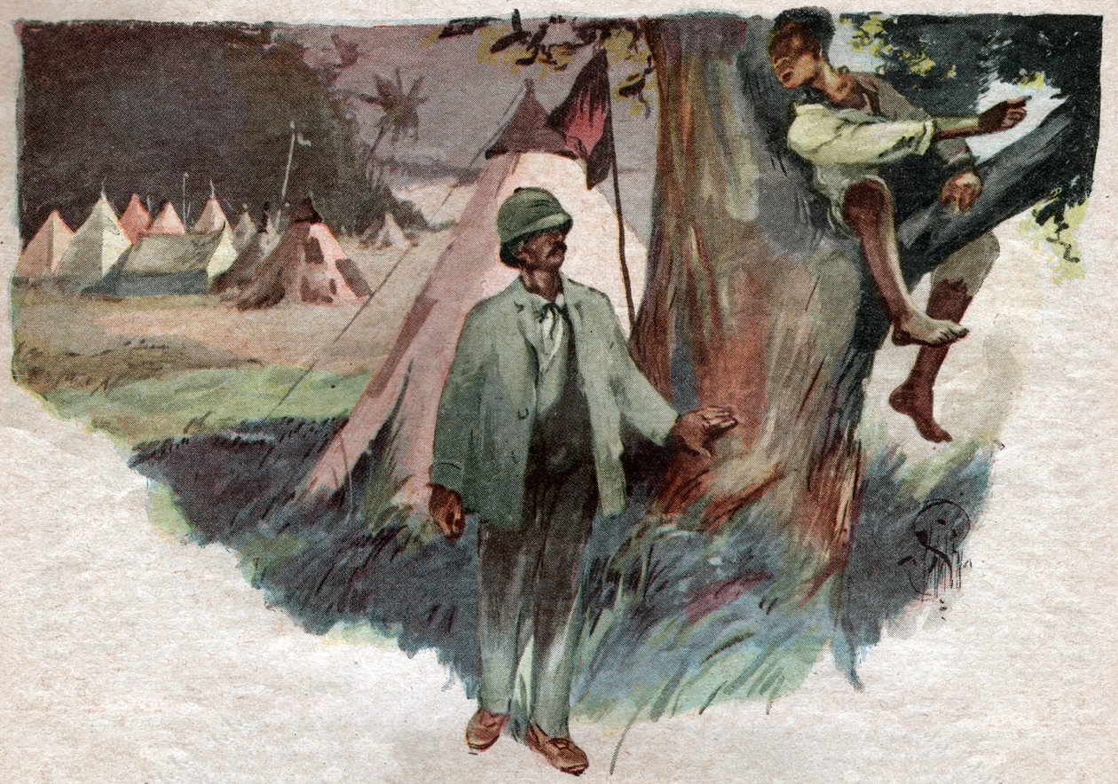 Henry Stanley, med hans hjælp Uledi, i sin Zanzibar-lejr, før han tog afsted på jagt efter David Livingstone af . .