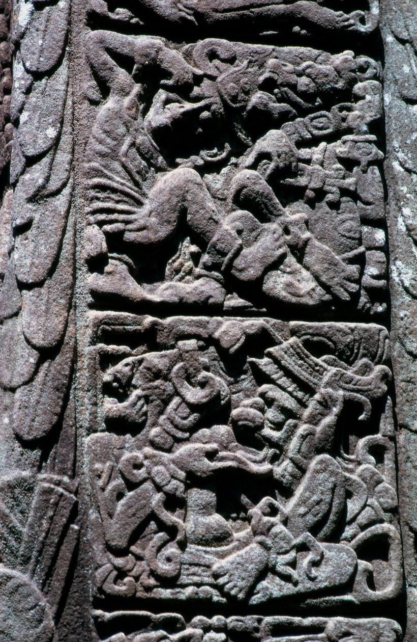 Hieroglyffer på Stela D ved Quirigua, Izabal, Guatemala, sen klassisk periode, ca. 600-900 e.Kr. (foto) af Hippolyte Lalaise Devéria