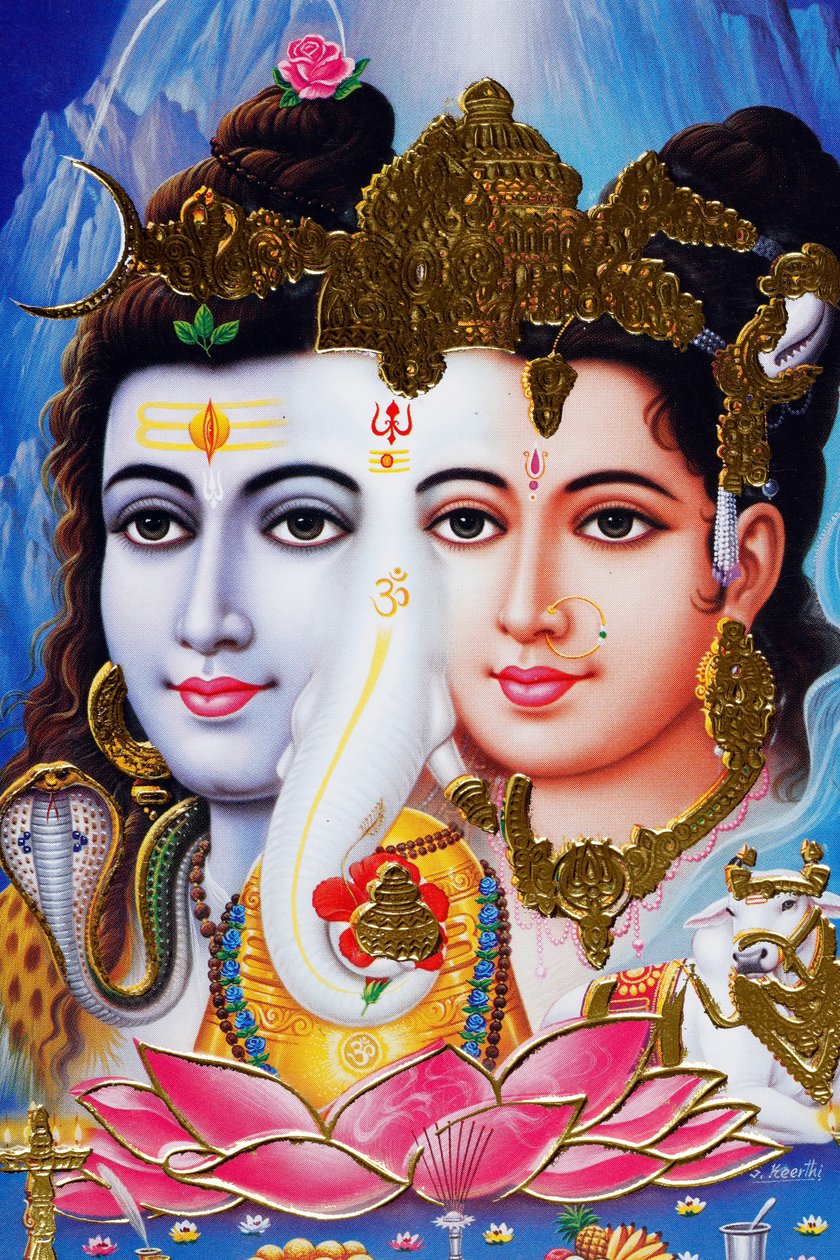 Hindu-guden Shiva og gudinden Parvathi. af . .