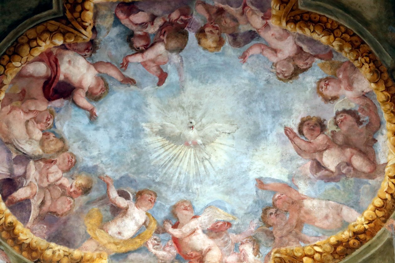 Helligånd og engle. Frisk. Santa Maria delle Vigne basilikaen. Genova. Italien. af . .