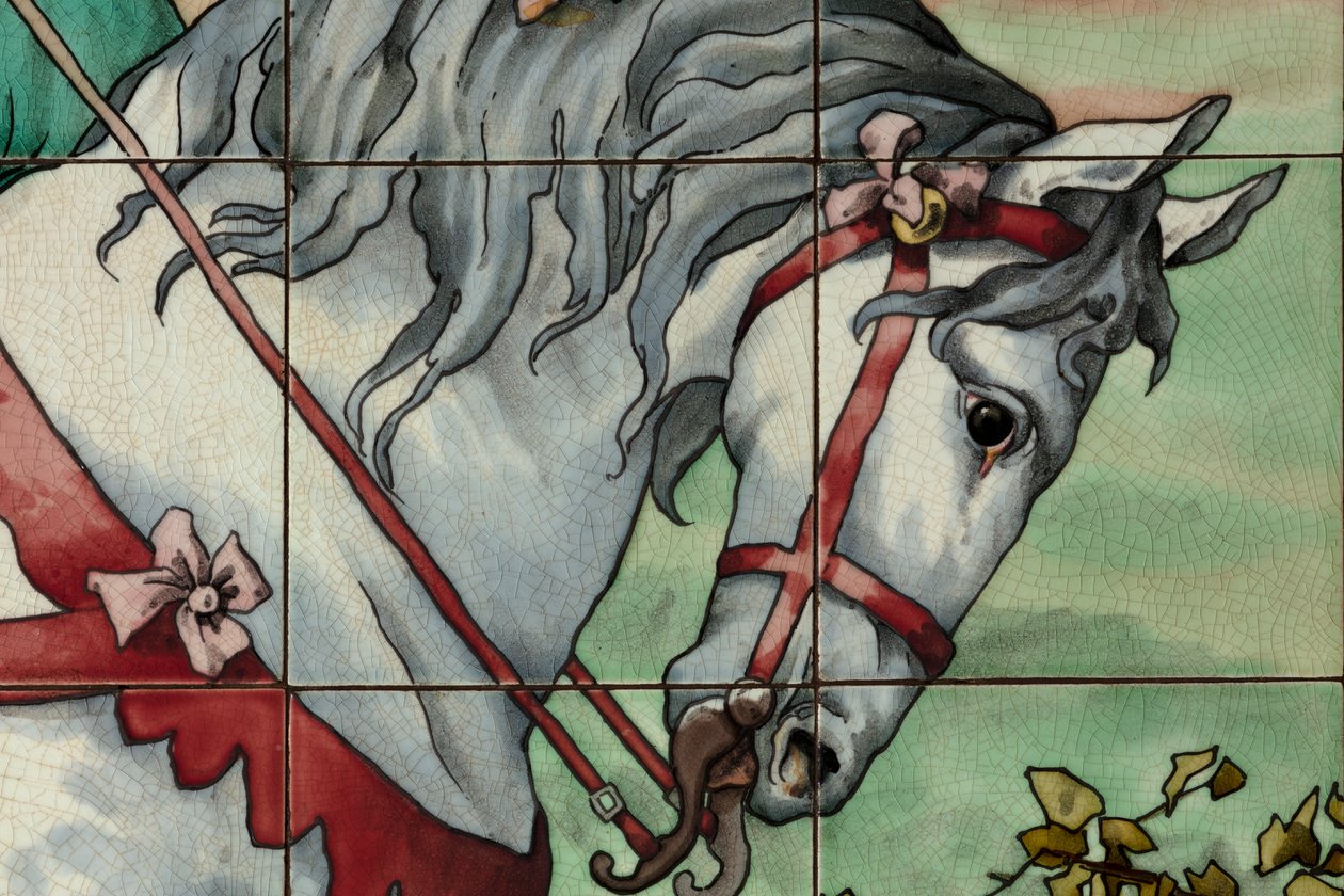 Indvendigt billede, flisepanel, maler Furcy Ernest Tondeur, udfører Boch Frères La Louvière, andet panel, detalje af . .