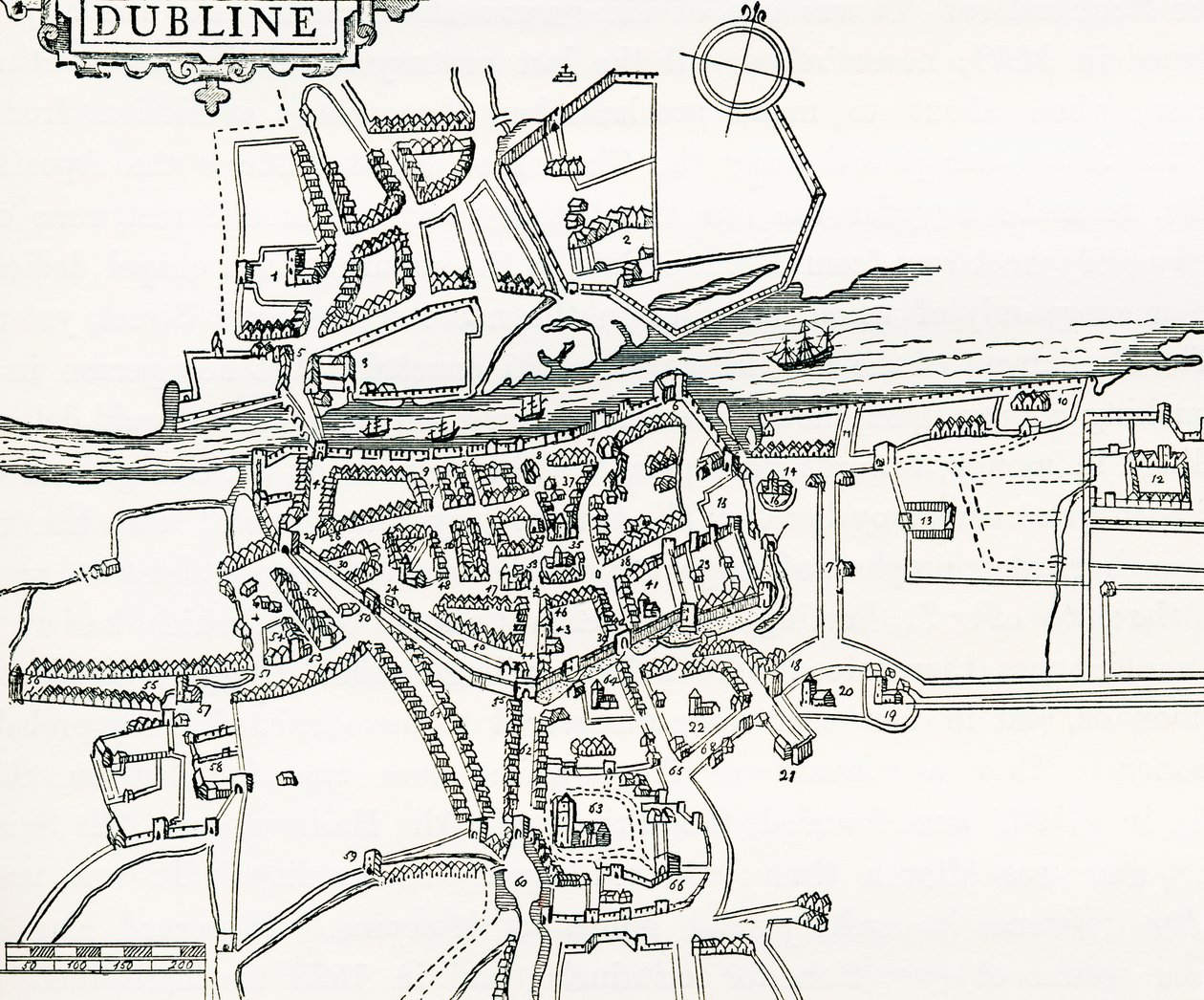 Kort over Dublin, Irland i 1610, fra Our Own Country udgivet 1898 af Ferdinand Georg Waldmuller