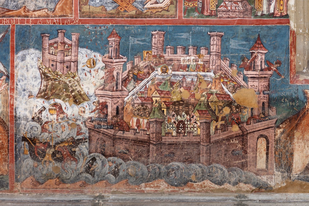 Kloster (manastirea Moldovita). Kirken. Ydre. Syd. Venstre del. Vægmaleri. af . .
