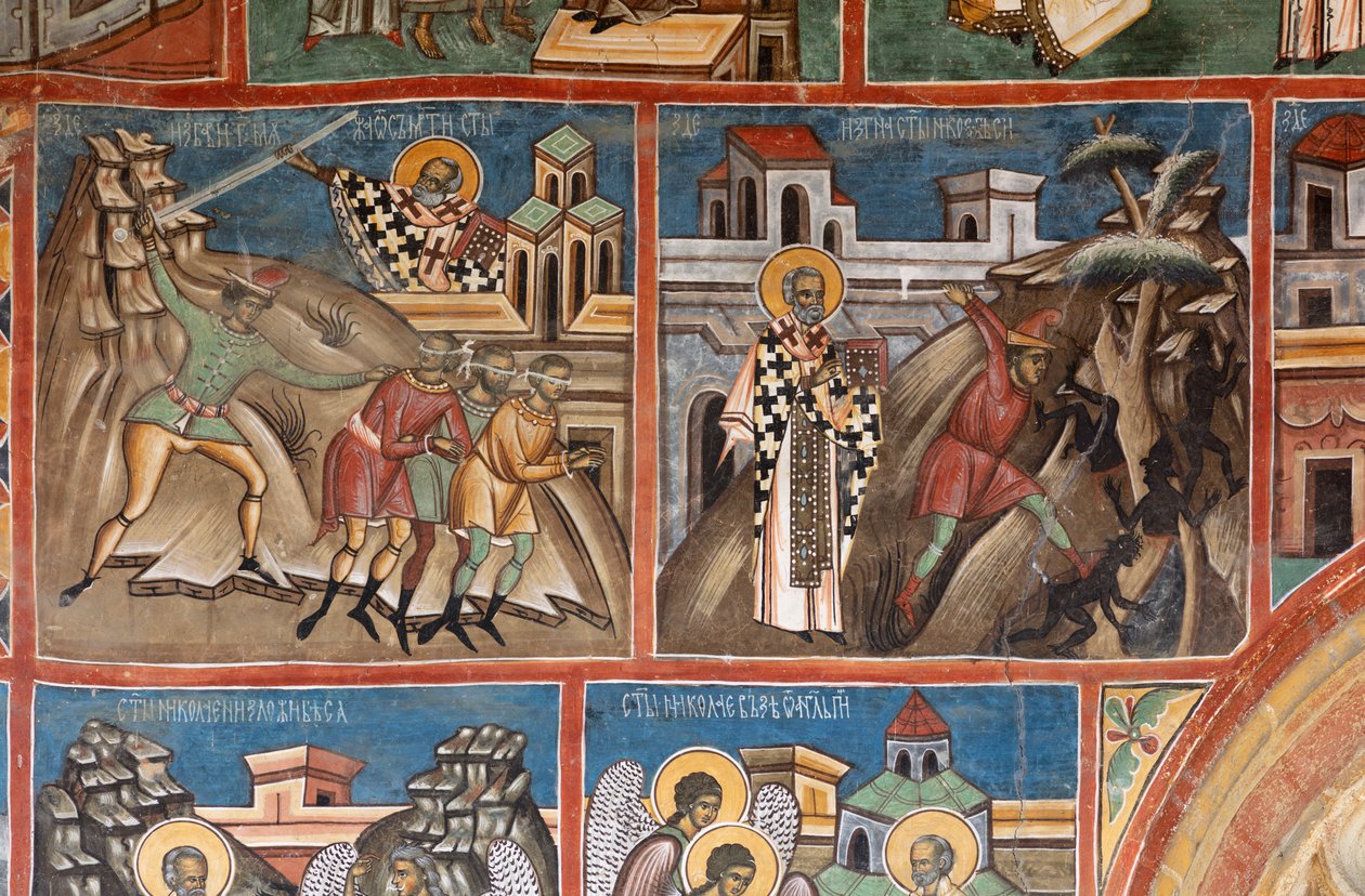 Kloster (manastirea Voronet). Kirken. Ydre. Vægmalerier. Sydsiden, venstre del. af . .