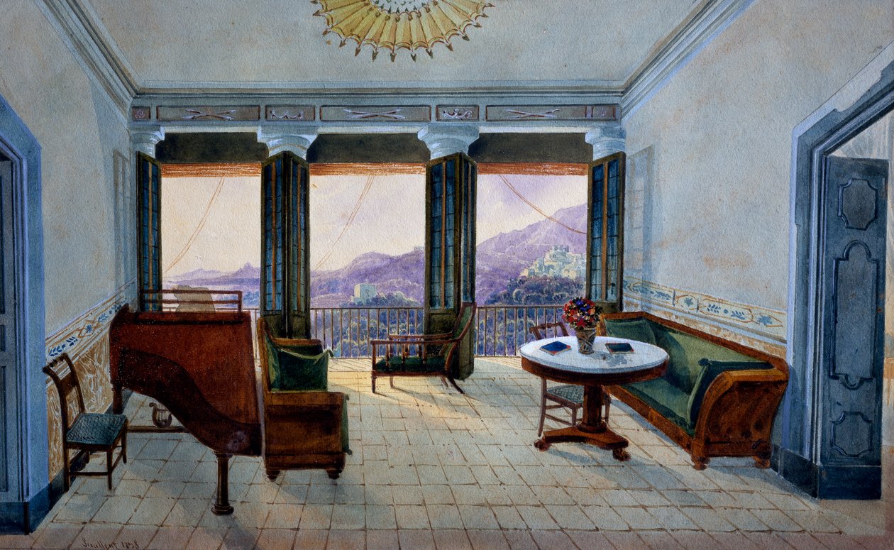 Musikrum med udsigt over søen af Georg Carl Heinrich Dollmann