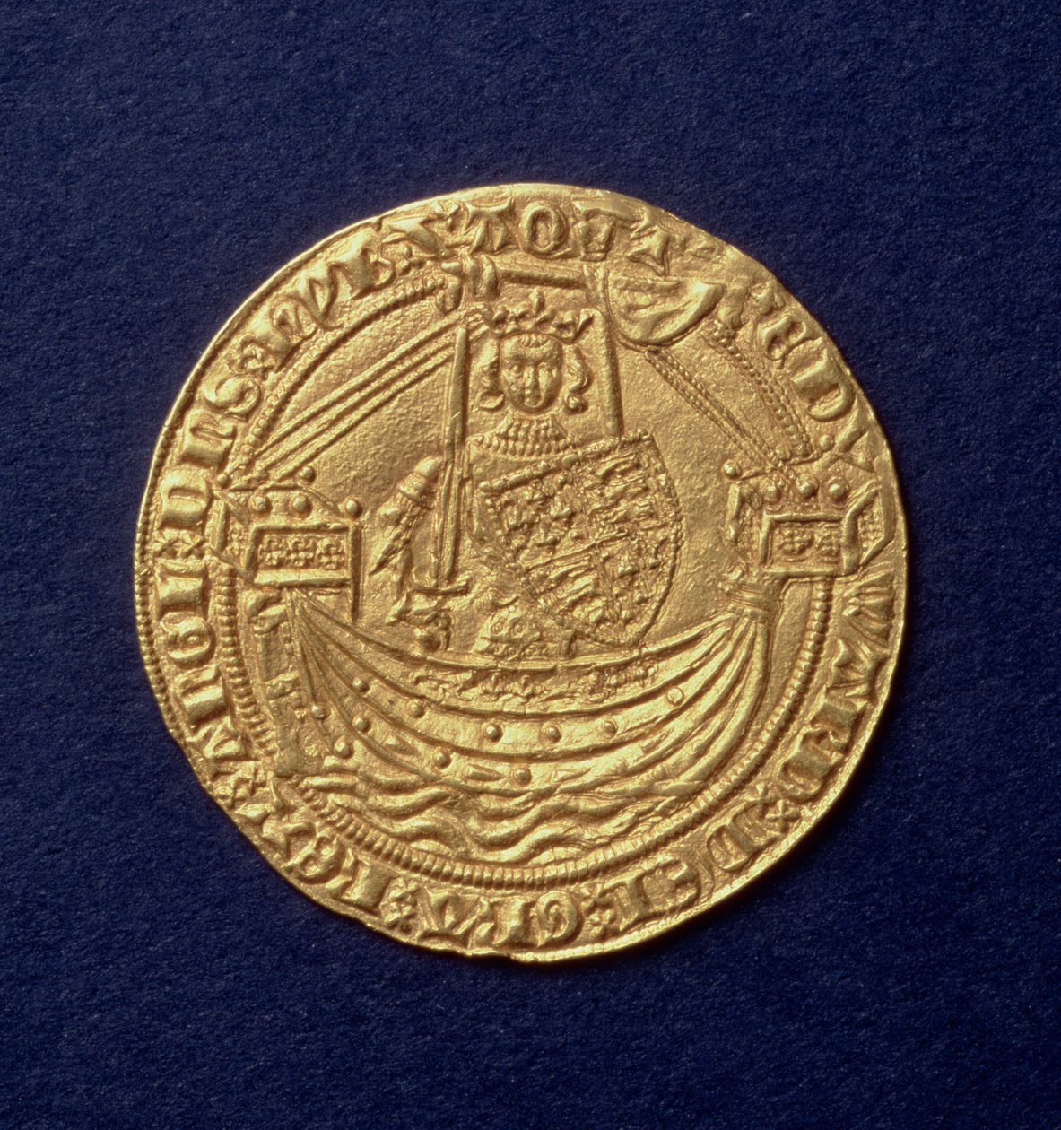 Ædel af Edward III (1312-77) forside viser kongen på et skib, Calais mynte, intro. 1344 (guld) (for bagside se: 110161) af Hippolyte Lalaise Devéria