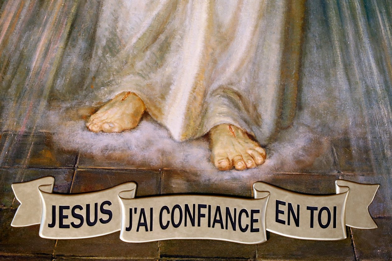 Notre Dame de Plainpalais kirke. Jesus den guddommelige barmhjertighed, jeg stoler på dig. Frankrig. af . .