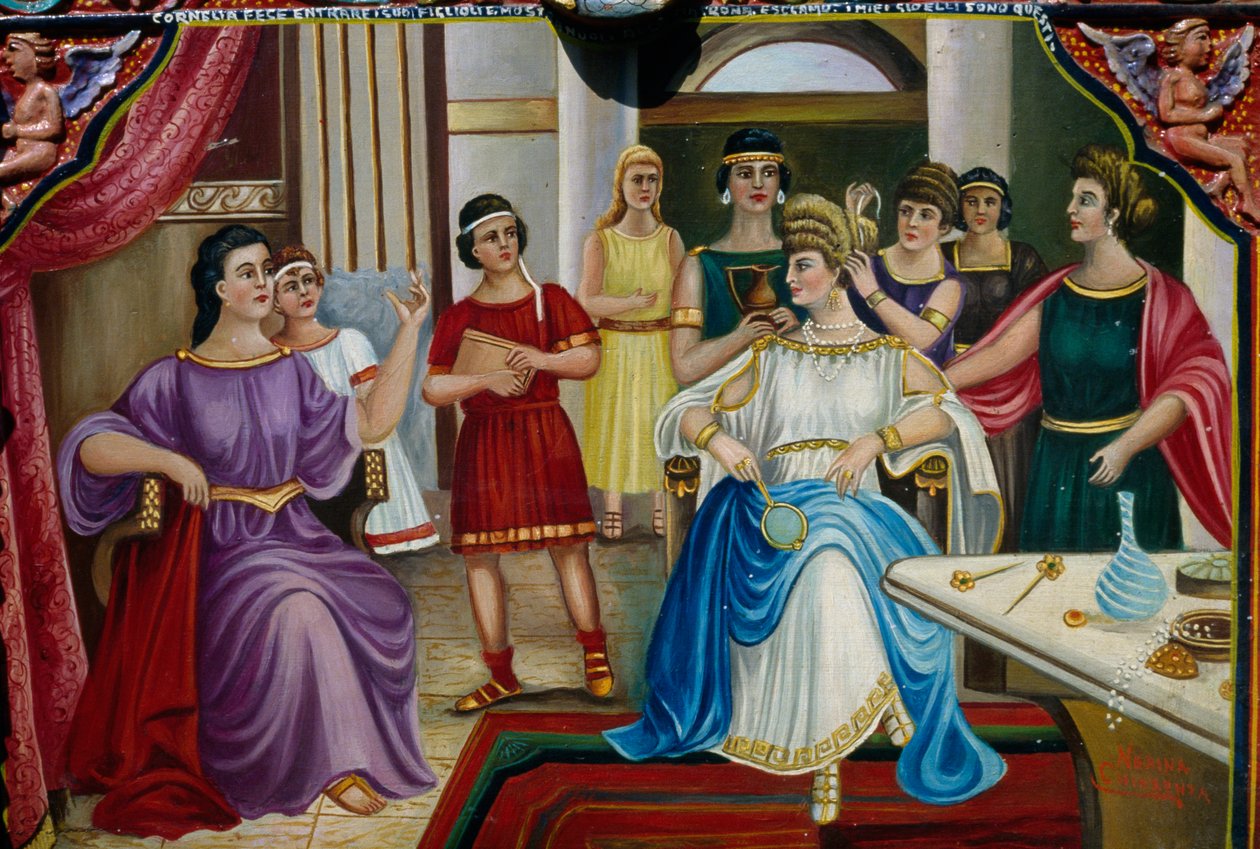Billeddekoration, der viser romersk matrone på siciliansk vogn, Sicilien, Italien, Detalje af Georg Carl Heinrich Dollmann