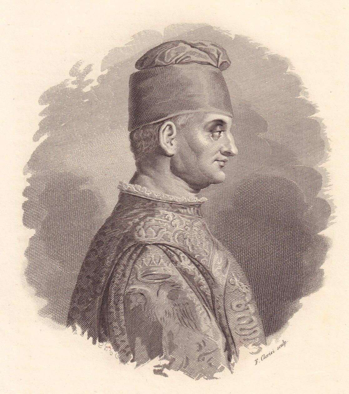 Portræt af hertugen af Milano, Filippo Maria Visconti (1392-1447), kobberstik af F Clerici fra portræt udgivet af Antonio Campo af William Walcutt