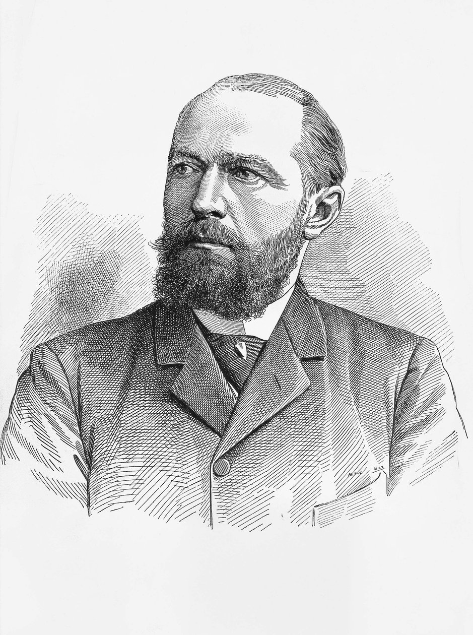 Portræt af Emil von Behring (1854-1917), tysk fysiolog og bakteriolog, Nobelprisen i kemi i 1901, gravering af William Walcutt