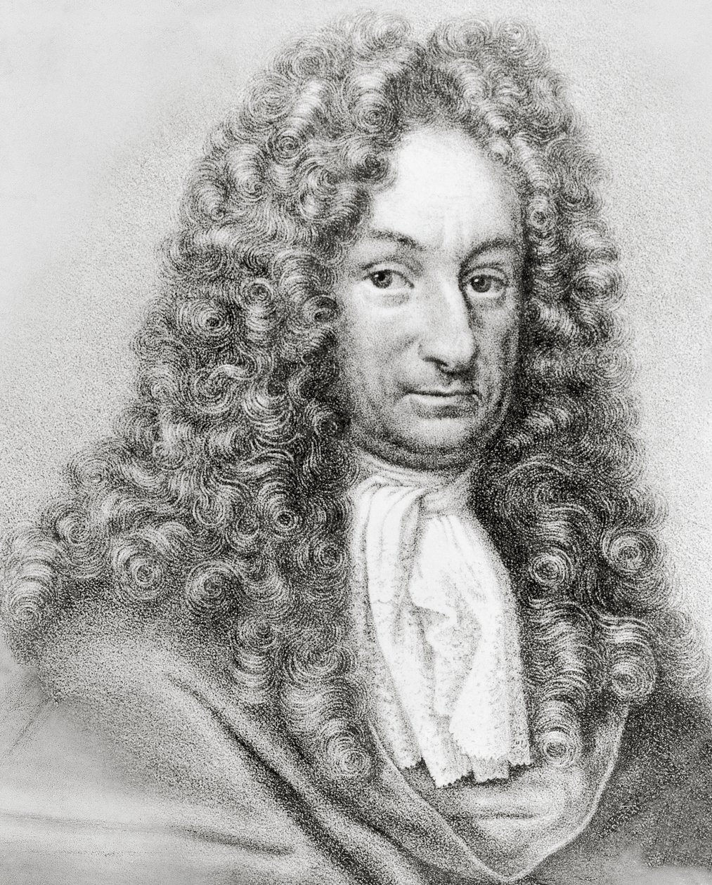 Portræt af Gottfried Wilhelm von Leibniz (1646-1716), tysk matematiker, filosof og videnskabsmand, gravering af William Walcutt