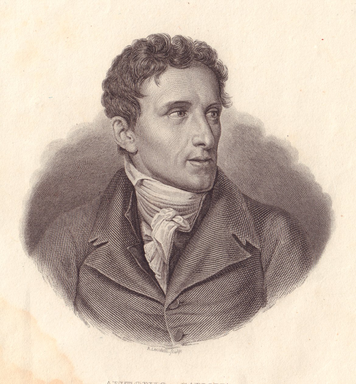 Portræt af den italienske billedhugger Antonio Canova (1757-1822), kobberstik af A Locatelli fra maleri af Giuseppe Bossi af William Walcutt