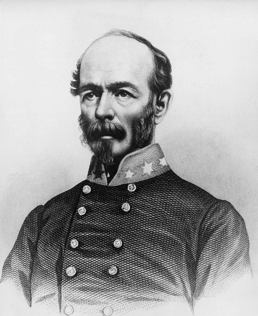 Portræt af Joseph Eggleston Johnston (1807-1891), amerikansk hærofficer under den mexicansk-amerikanske krig, Seminole-krigene og den amerikanske borgerkrig, gravering af William Walcutt
