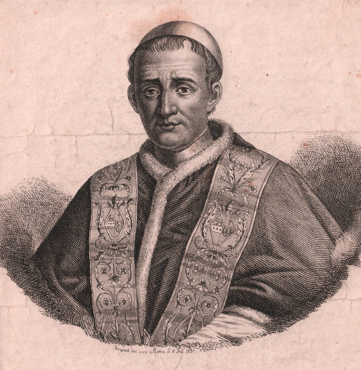 Portræt af pave Gregory XVI (1765-1846), ætsning og burin, fra live tegning, Rom, 5. februar af William Walcutt