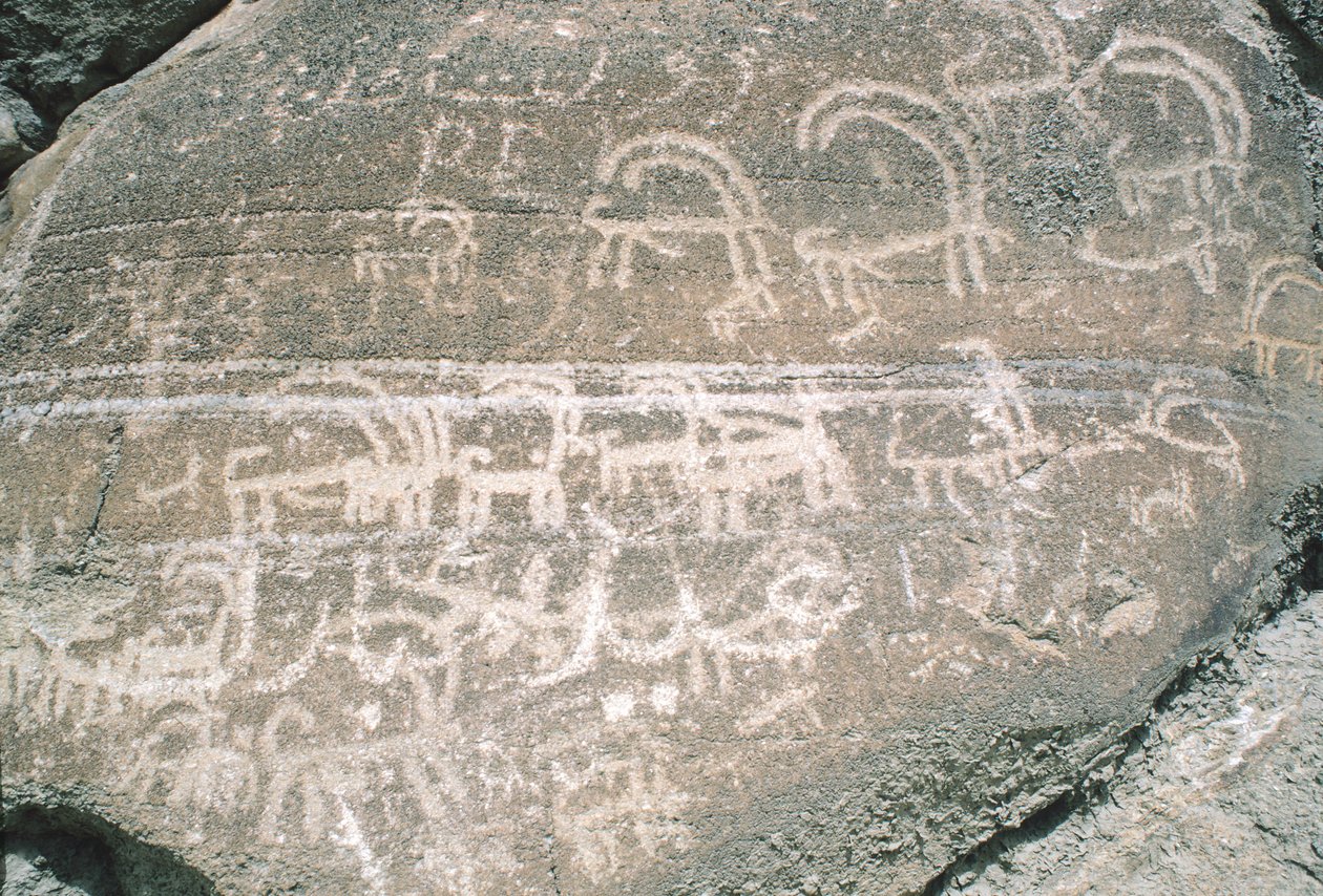 Helleristninger i Hunza Valley, nær Karimabad arkæologiske område, Pakistan af Isabel Redie