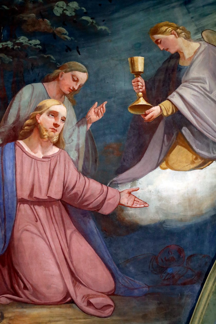 Rumilly kirke. Vægmaling. Jesus beder i Getsemane have efter den sidste nadver. Frankrig. af . .