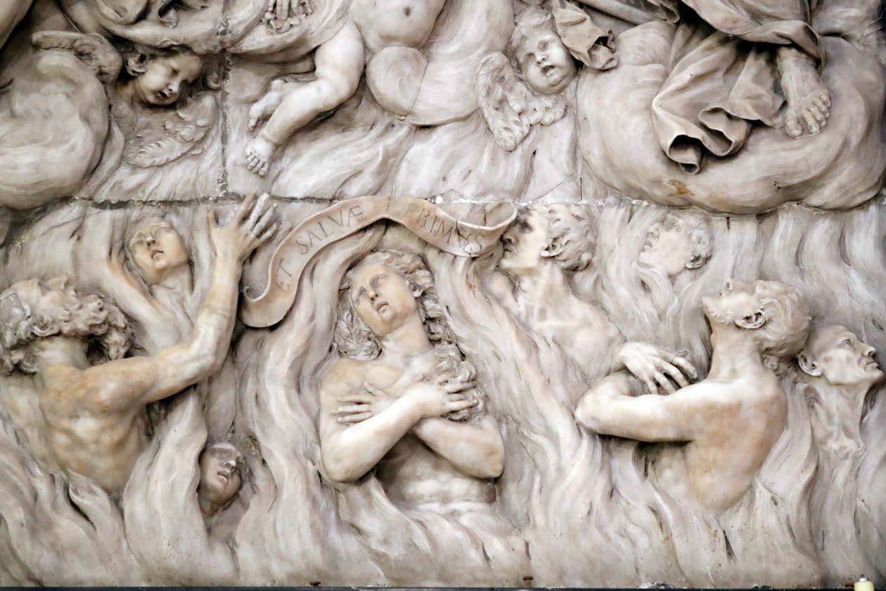 Santa Maria delle Vigne basilikaen. Den sidste dom, helvede. Skulptur. Genova. Italien. af . .