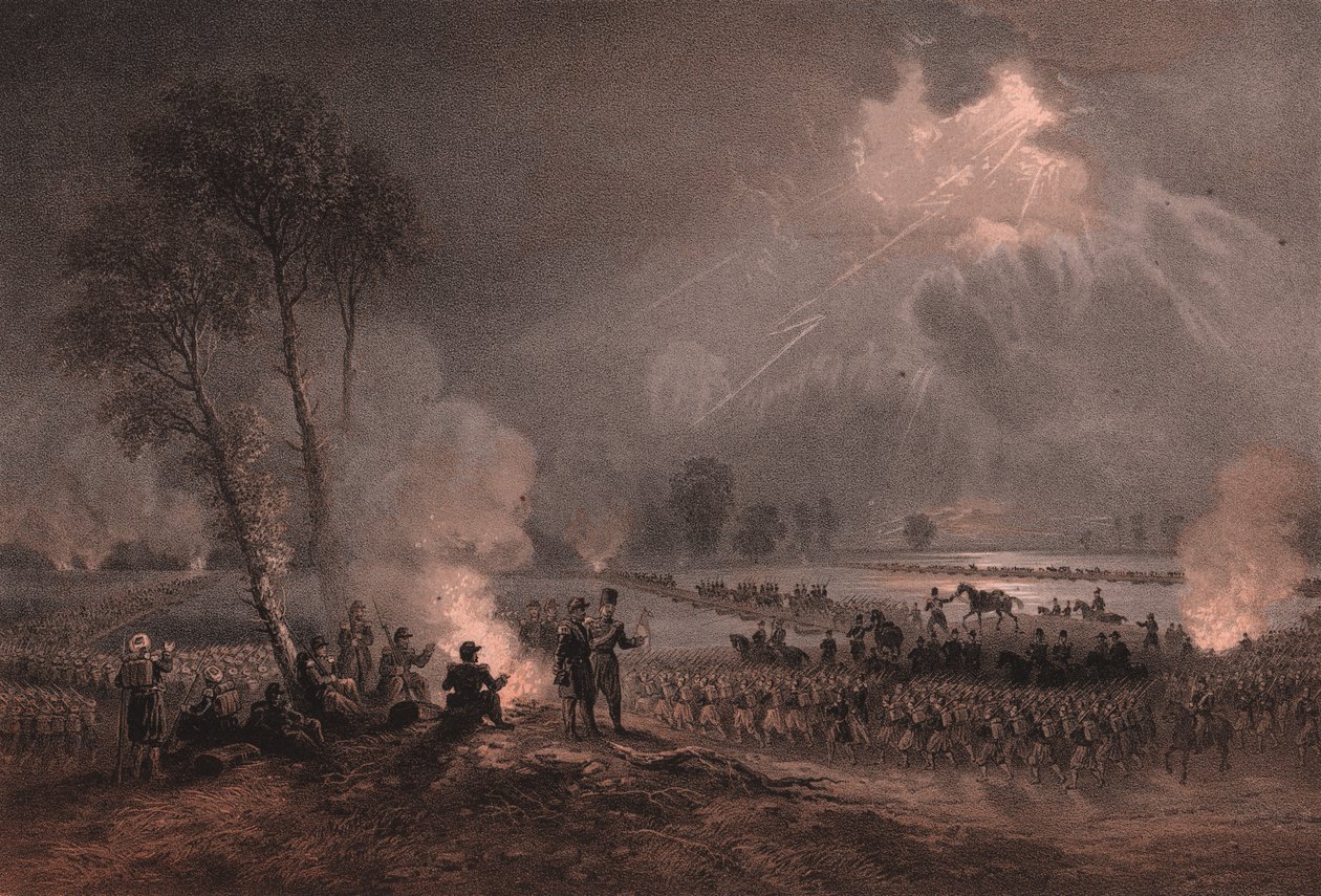 General Mac-Mahons andet franske hærkorps passerer Ticino ved Turbigo, Lombardiet af William Walcutt