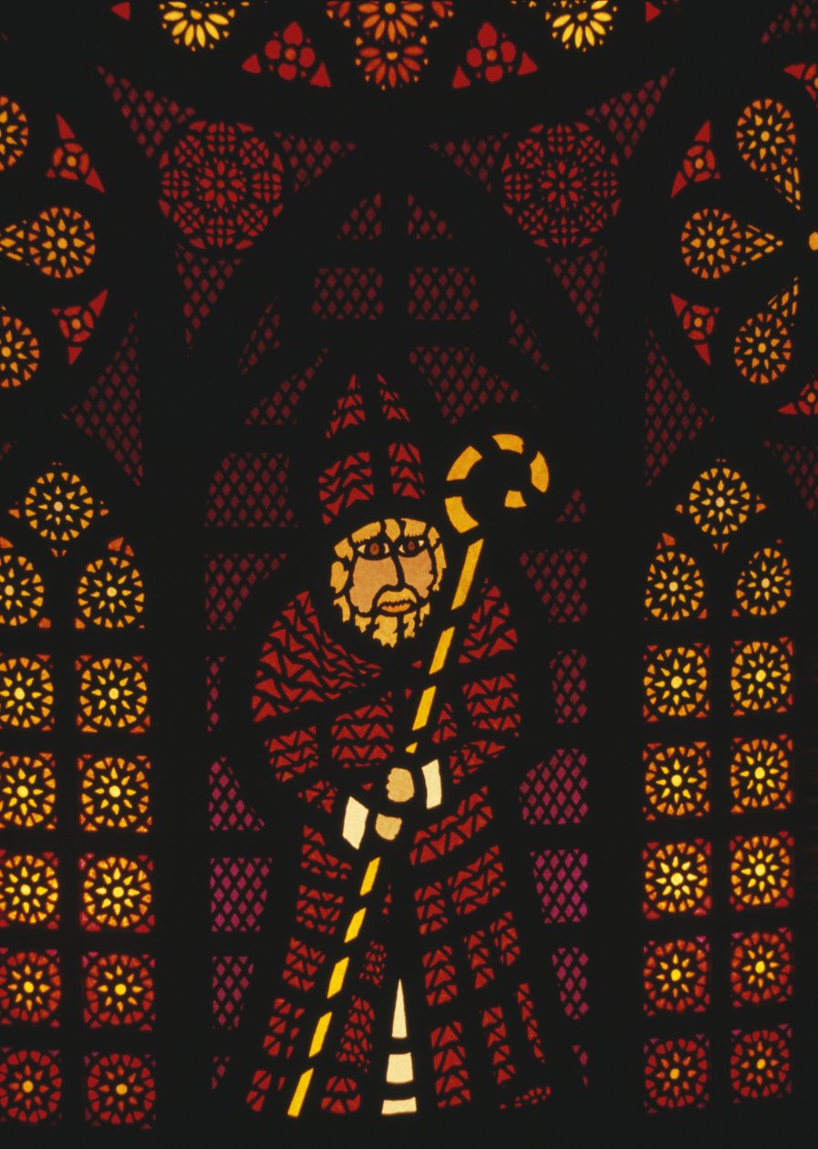 St Nicholas, farvet glasvindue i Kusnacht Church, Canton fra Zürich, Schweiz af William Walcutt