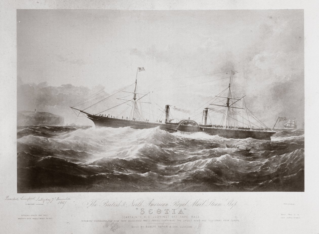 Det britiske og nordamerikanske Royal Mail dampskib "Scotia", ca. 1867 af Ferdinand Georg Waldmuller