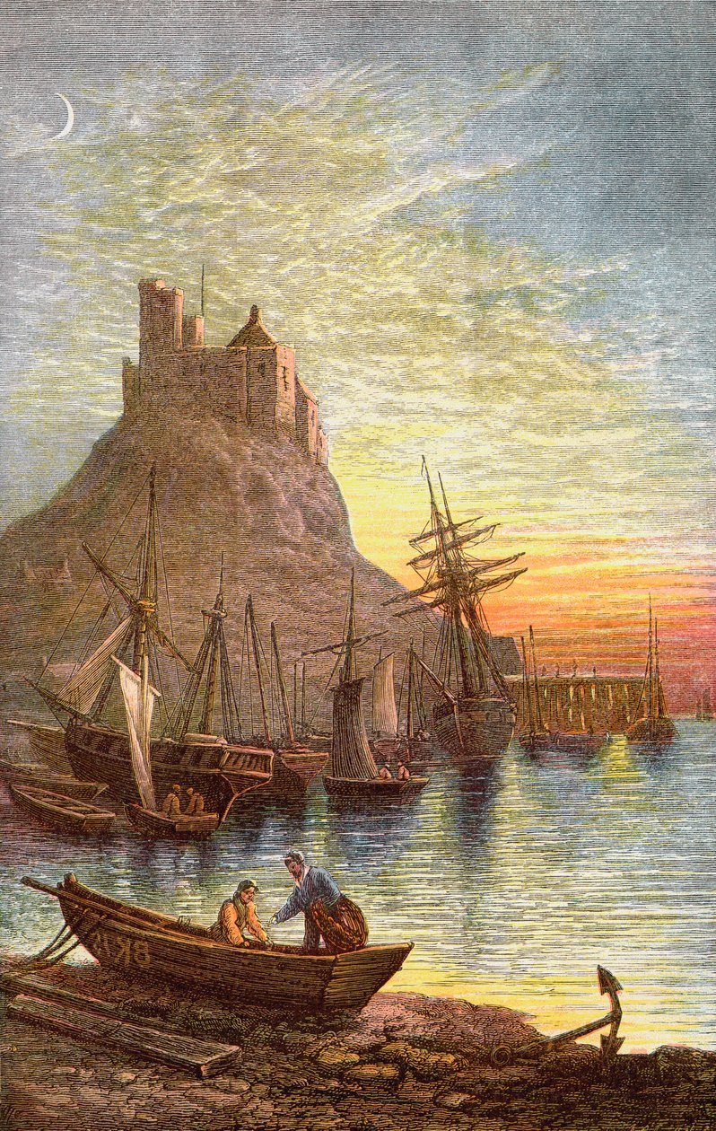 Den hellige ø Lindisfarne, der viser slottet. af . .