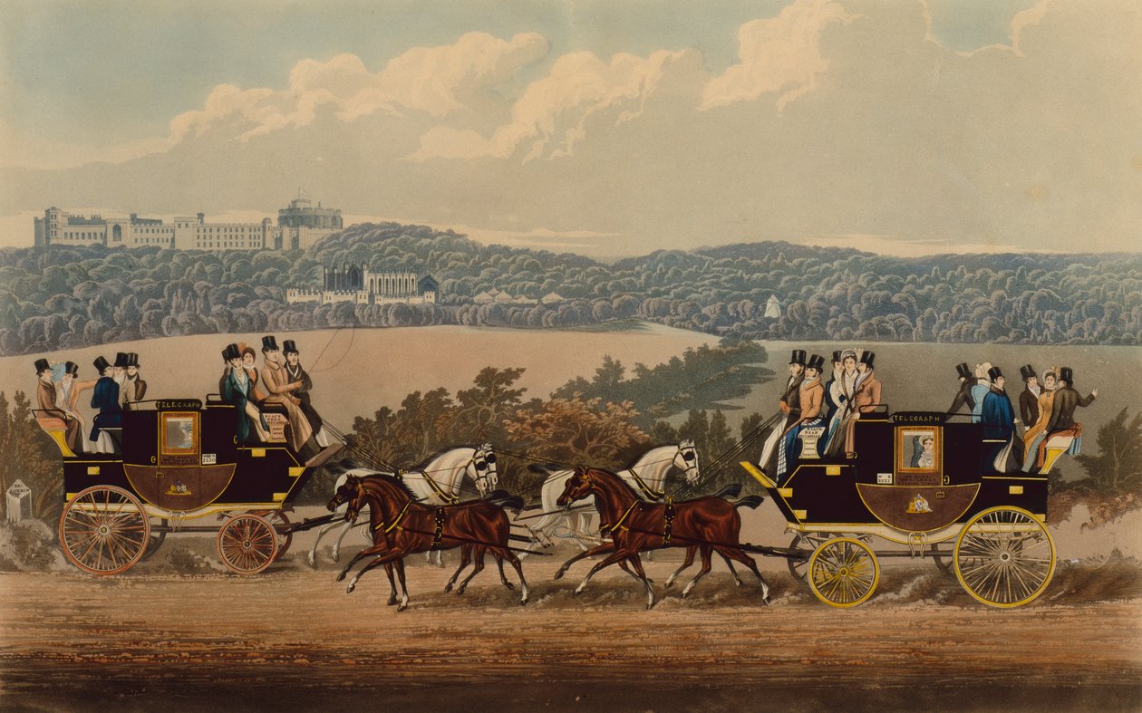 The Reading Telegraph Coaches (farvet indgravering) af . .