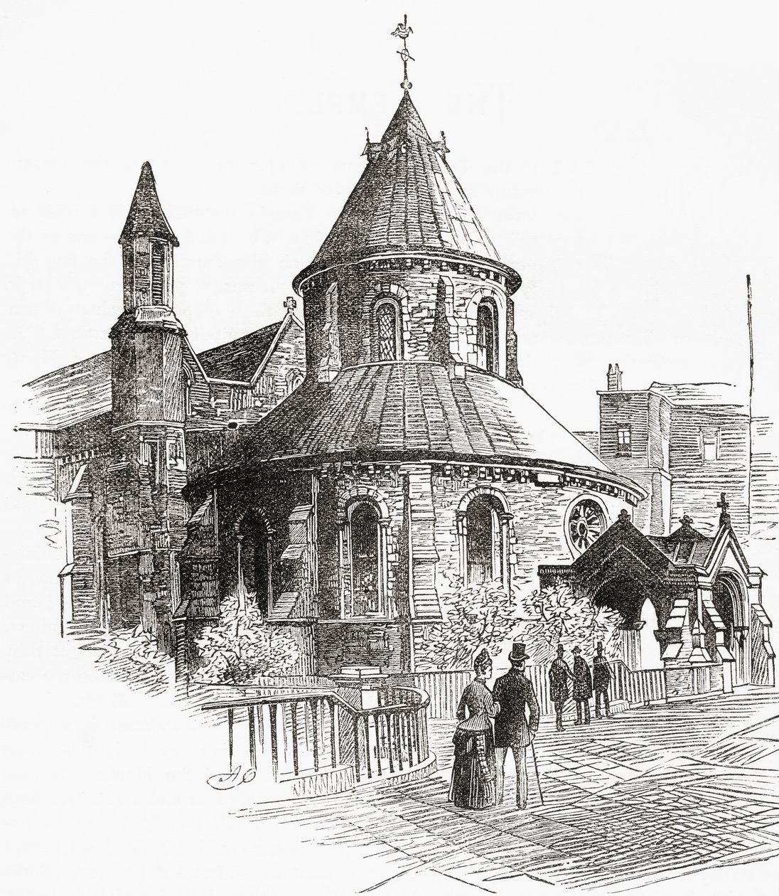 Temple Church, London, England, set her i det 19. århundrede. af . .