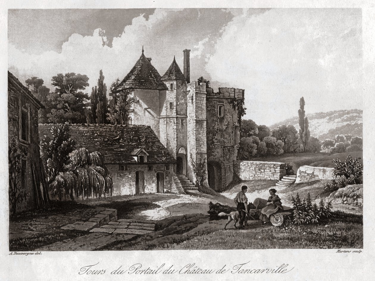 Slottet Tancarville. omkring 1840 (gravering) af . .
